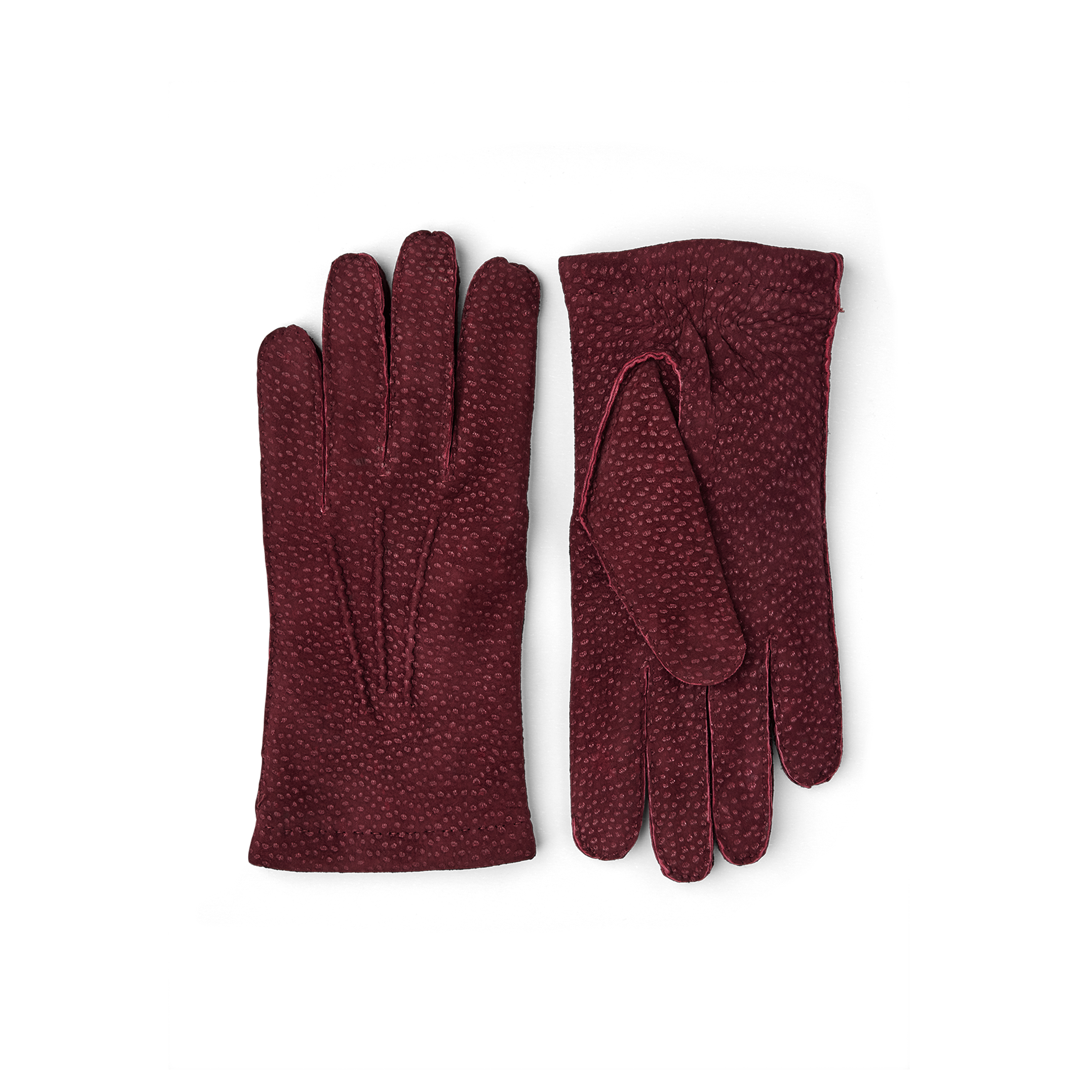 Vinröd handsydd handske i carpincho nubuck