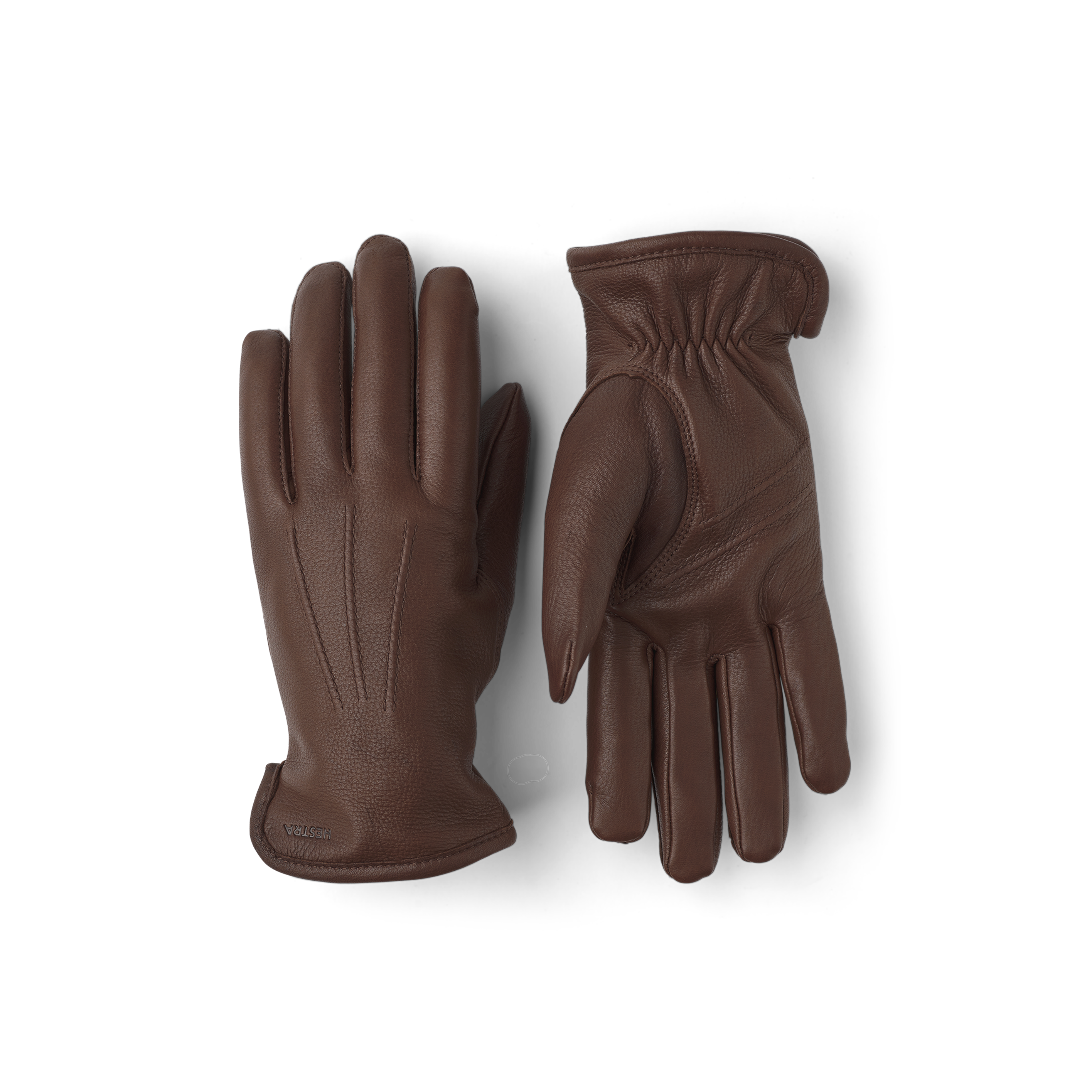 Brun maskinsydd handske i hjortskinn