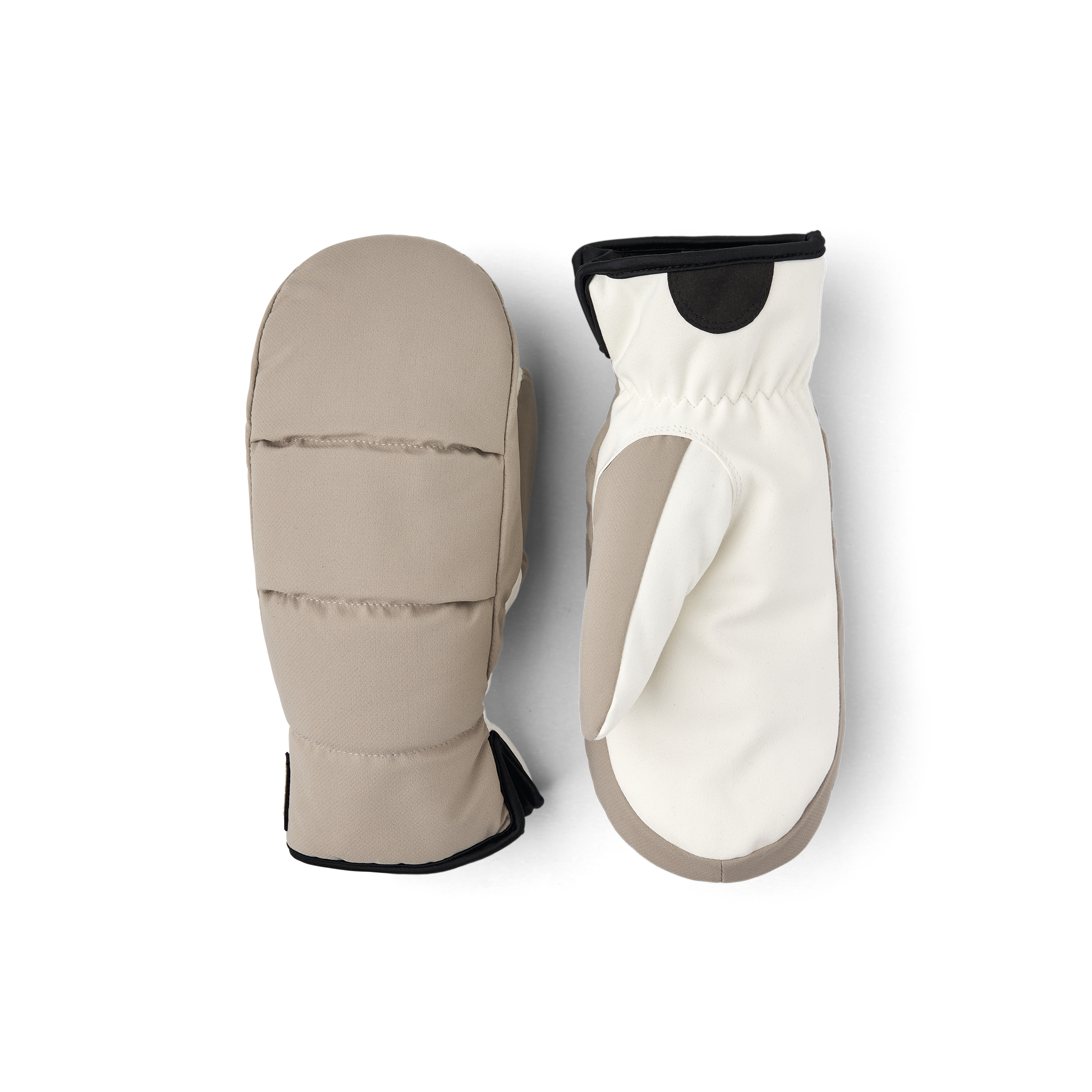 Beige tumhandske i tyg med vit innerhand