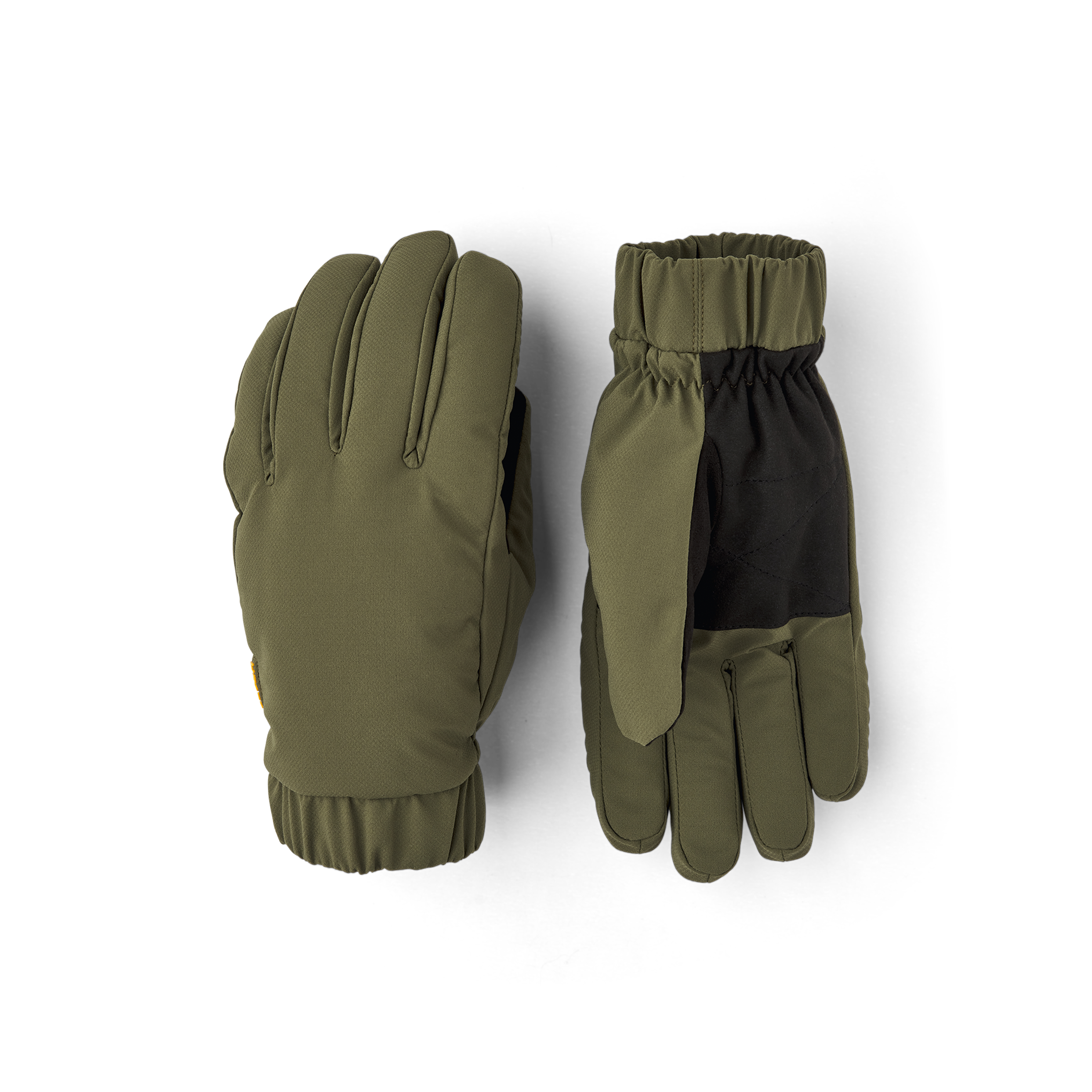 Grön handske i tyg elastisk mudd i tyg och svart innerhand