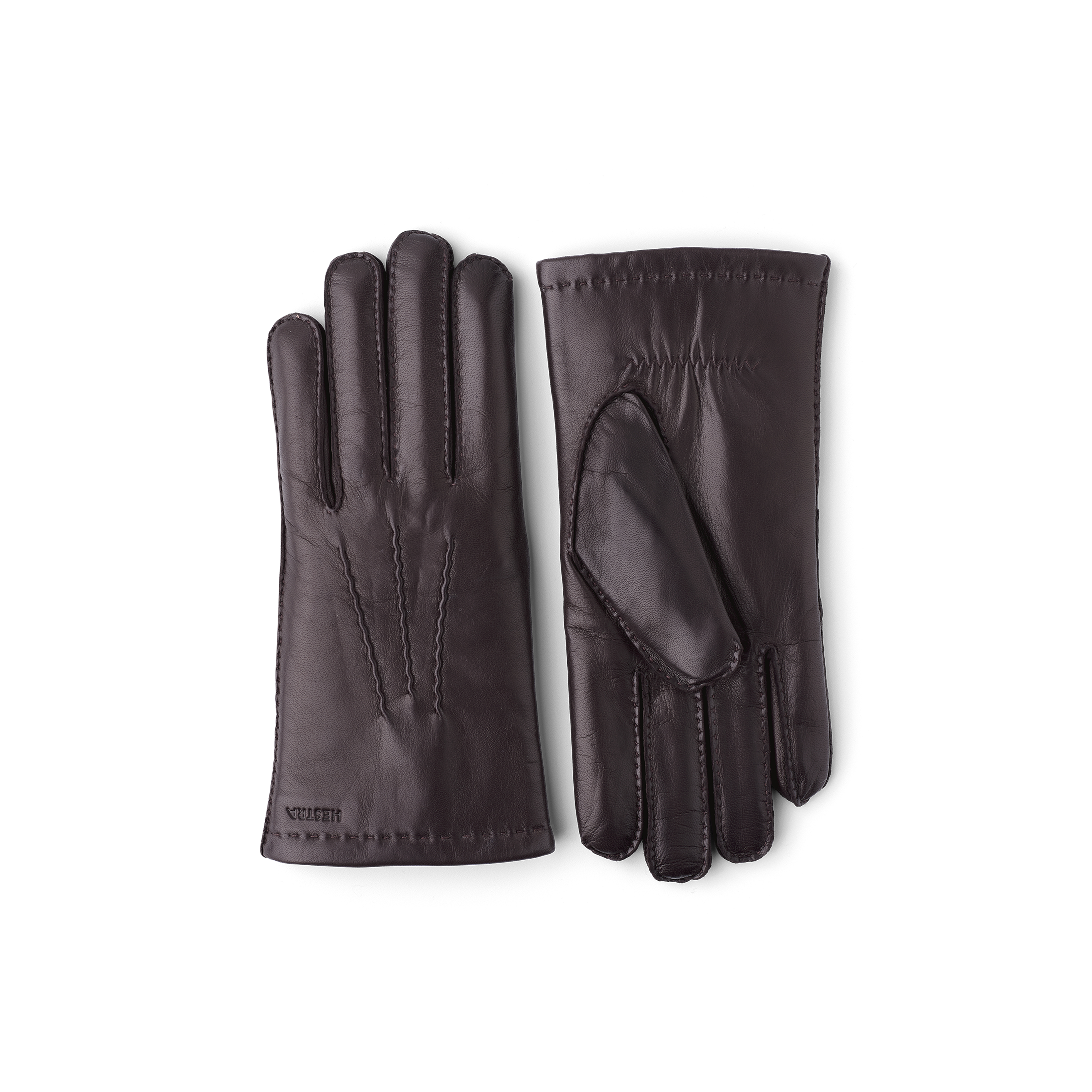 Mörkbrun handsydd skinnhandske i lammnappa