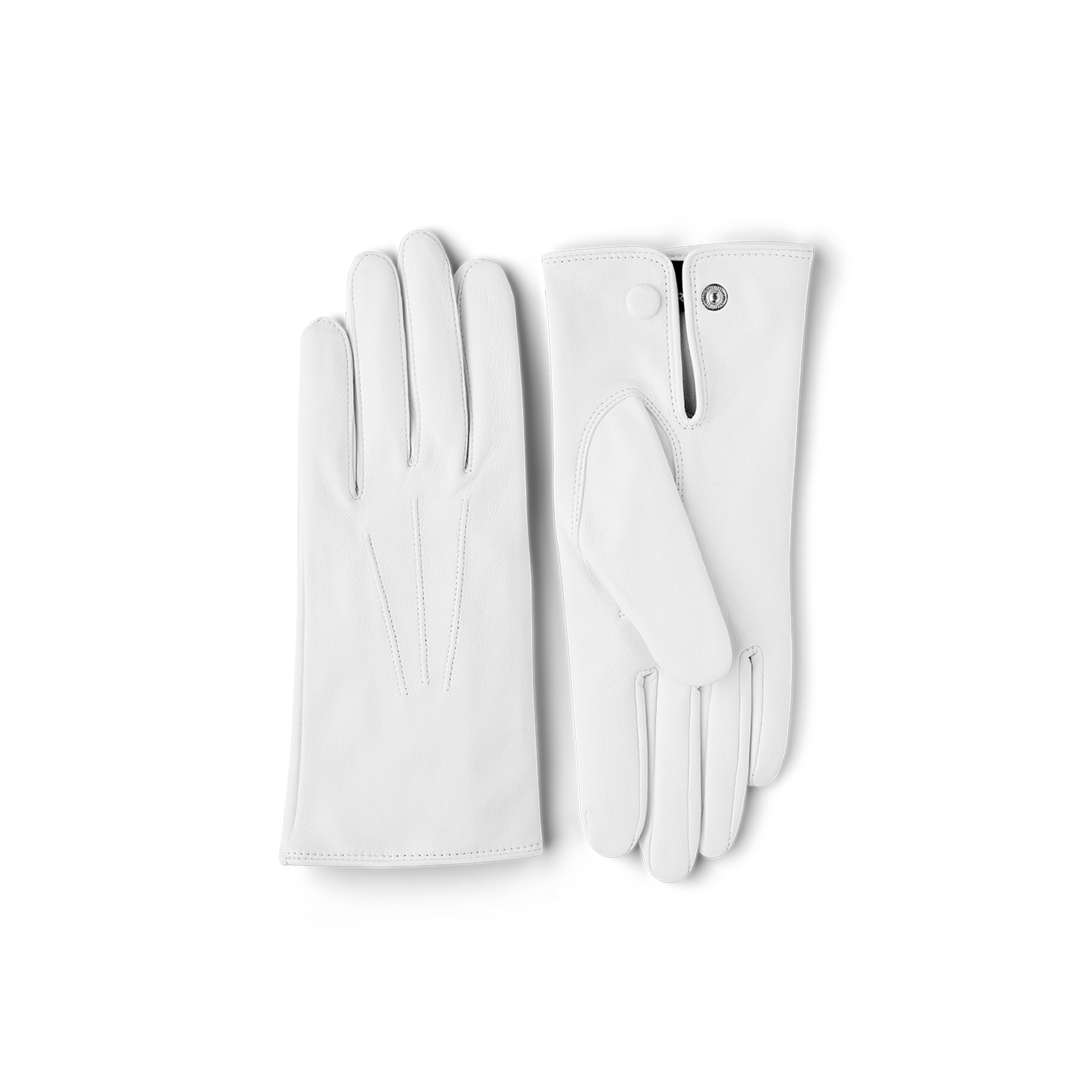 Vit maskinsydd skinnhandske med knapp