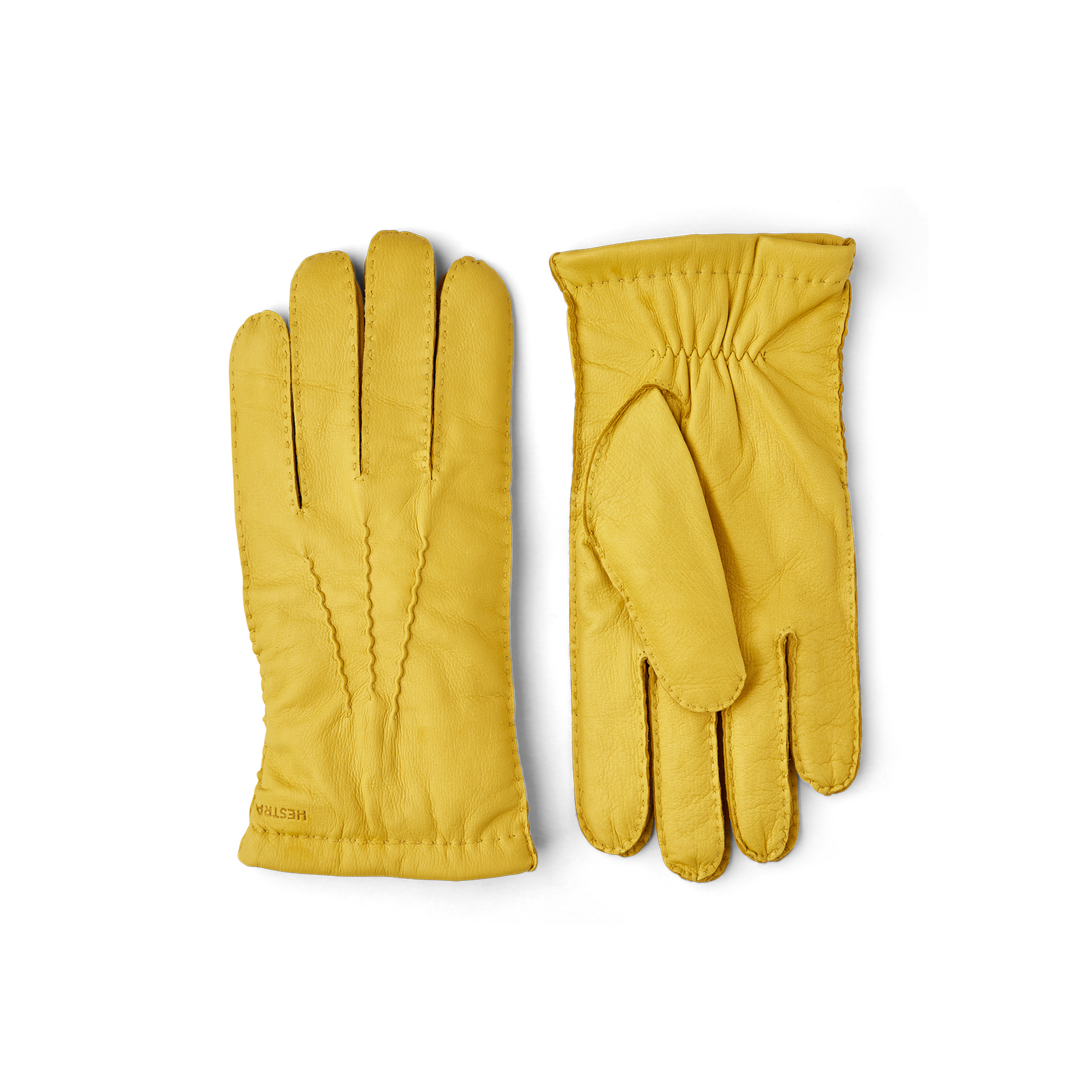 Gul handsydd handske i hjortskinn