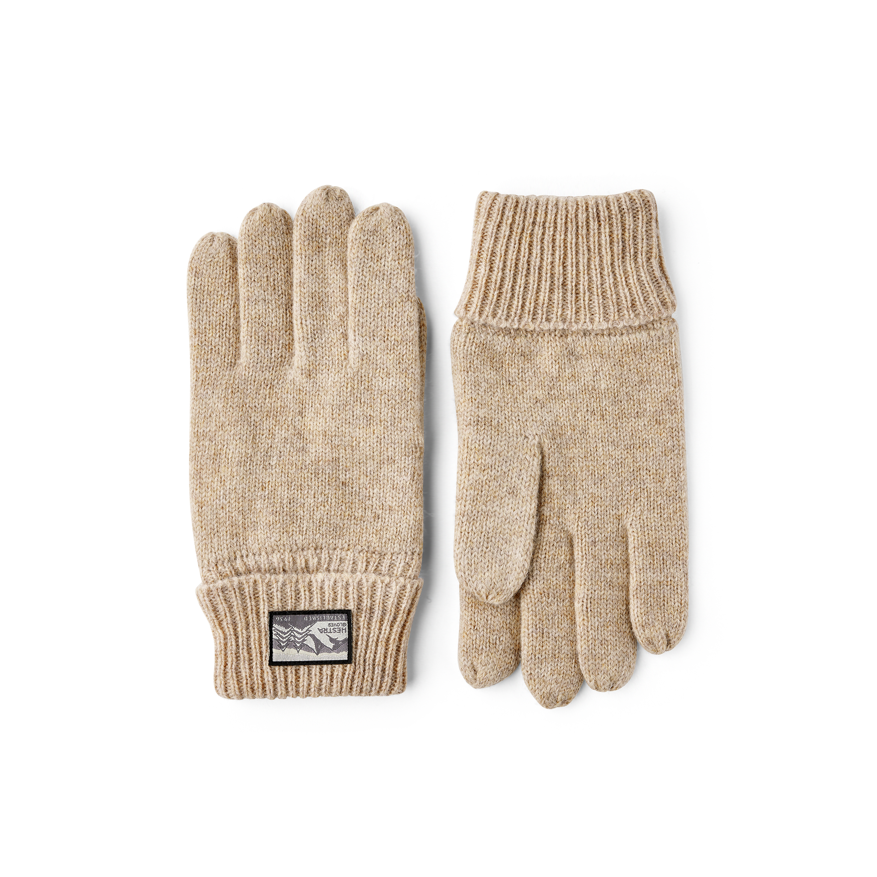 Beige fingervante i melerat ullgarn