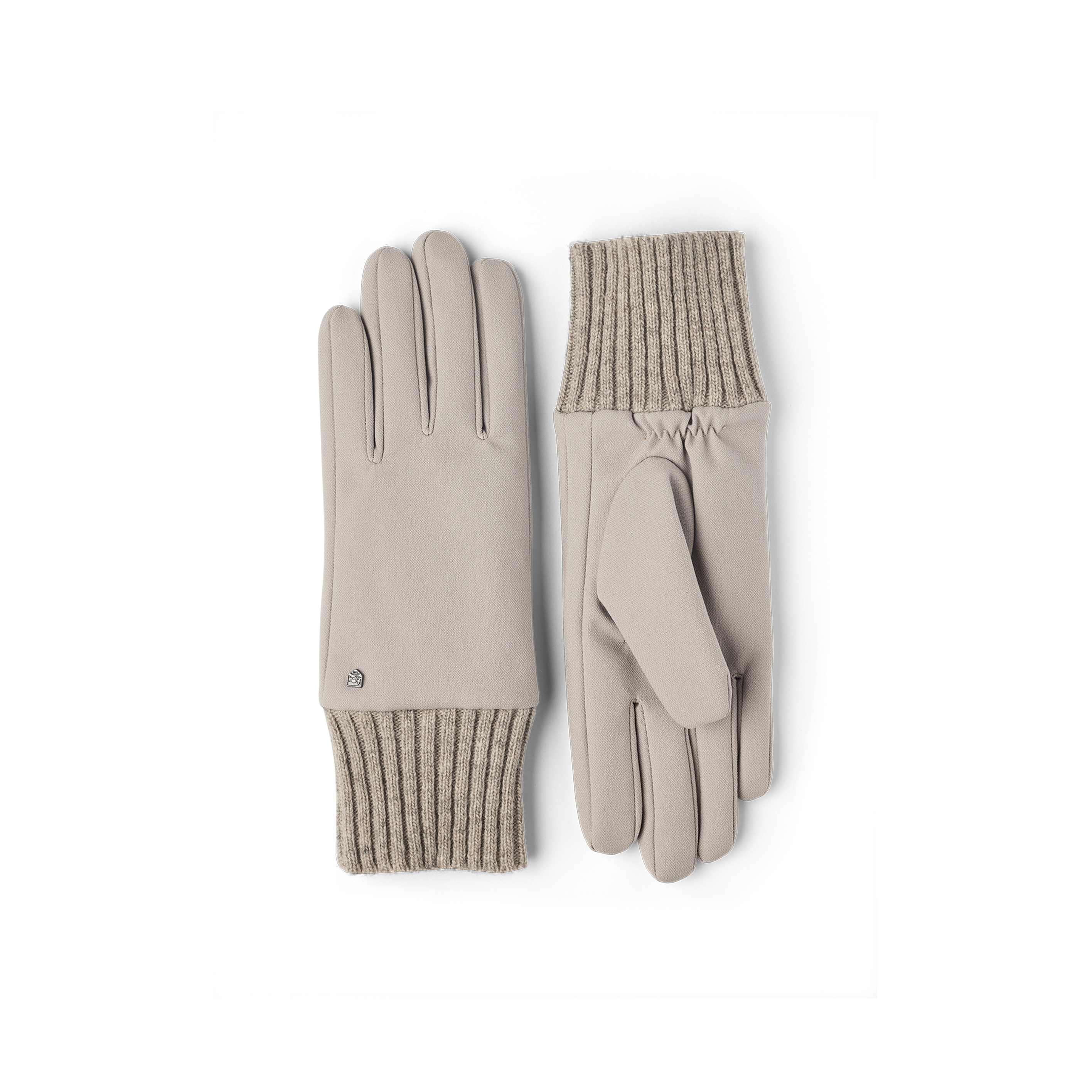 Beige tyghandske med stickad mudd