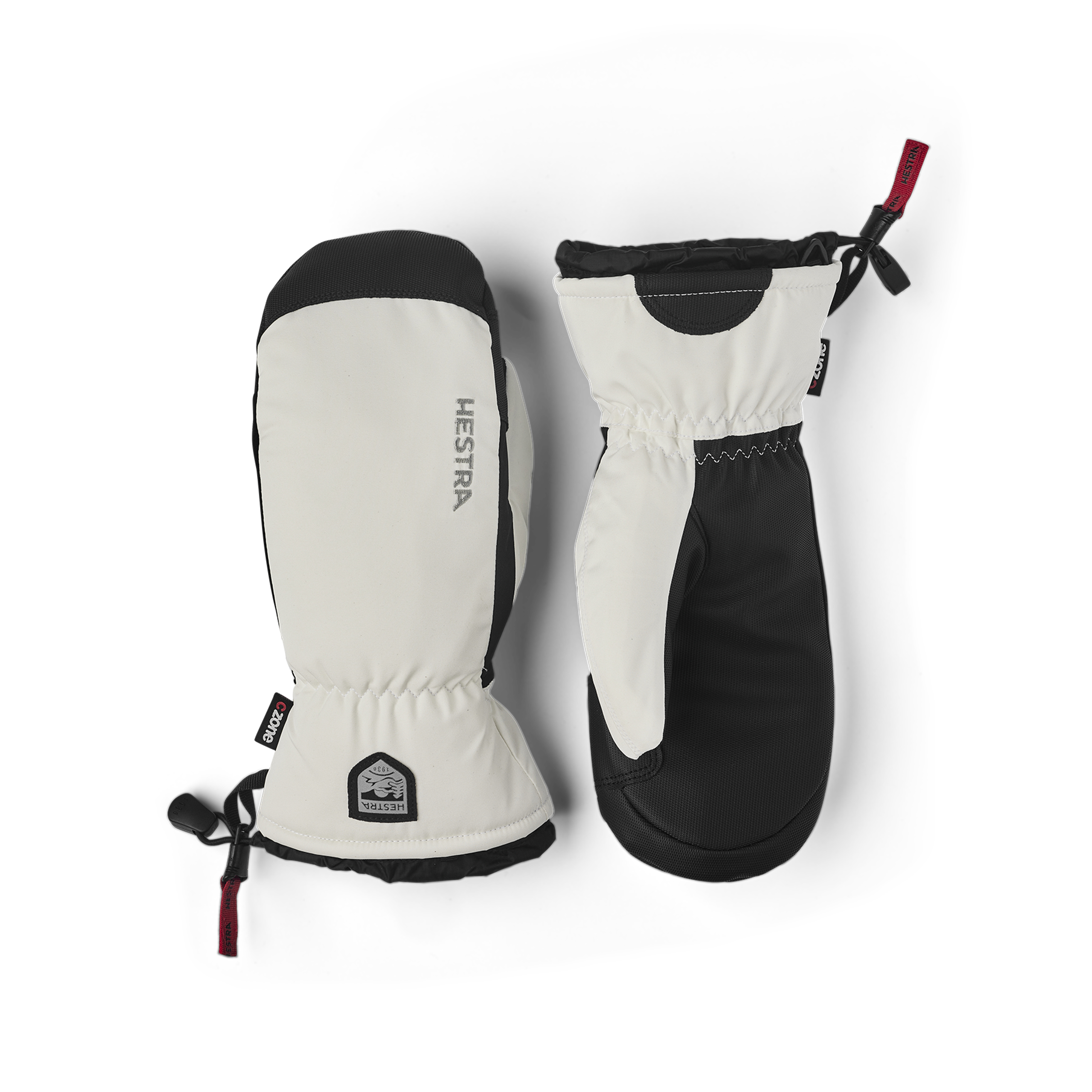 Vit tumhandske i tyg med svart innerhand i syntetmaterial