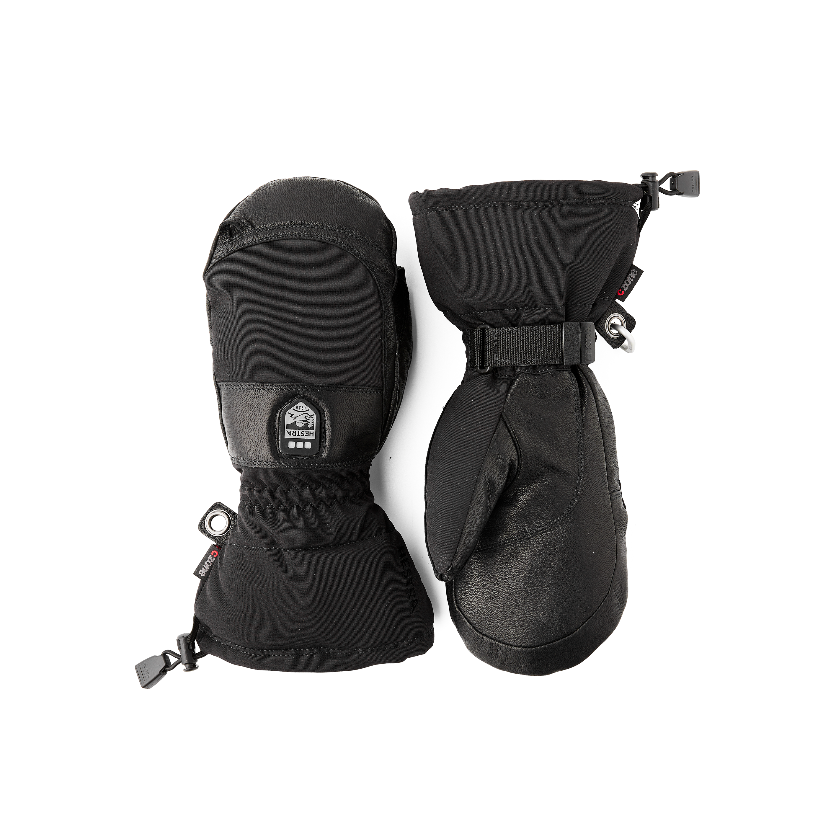 Svart värme tumhandske med svart getskinn i innerhanden