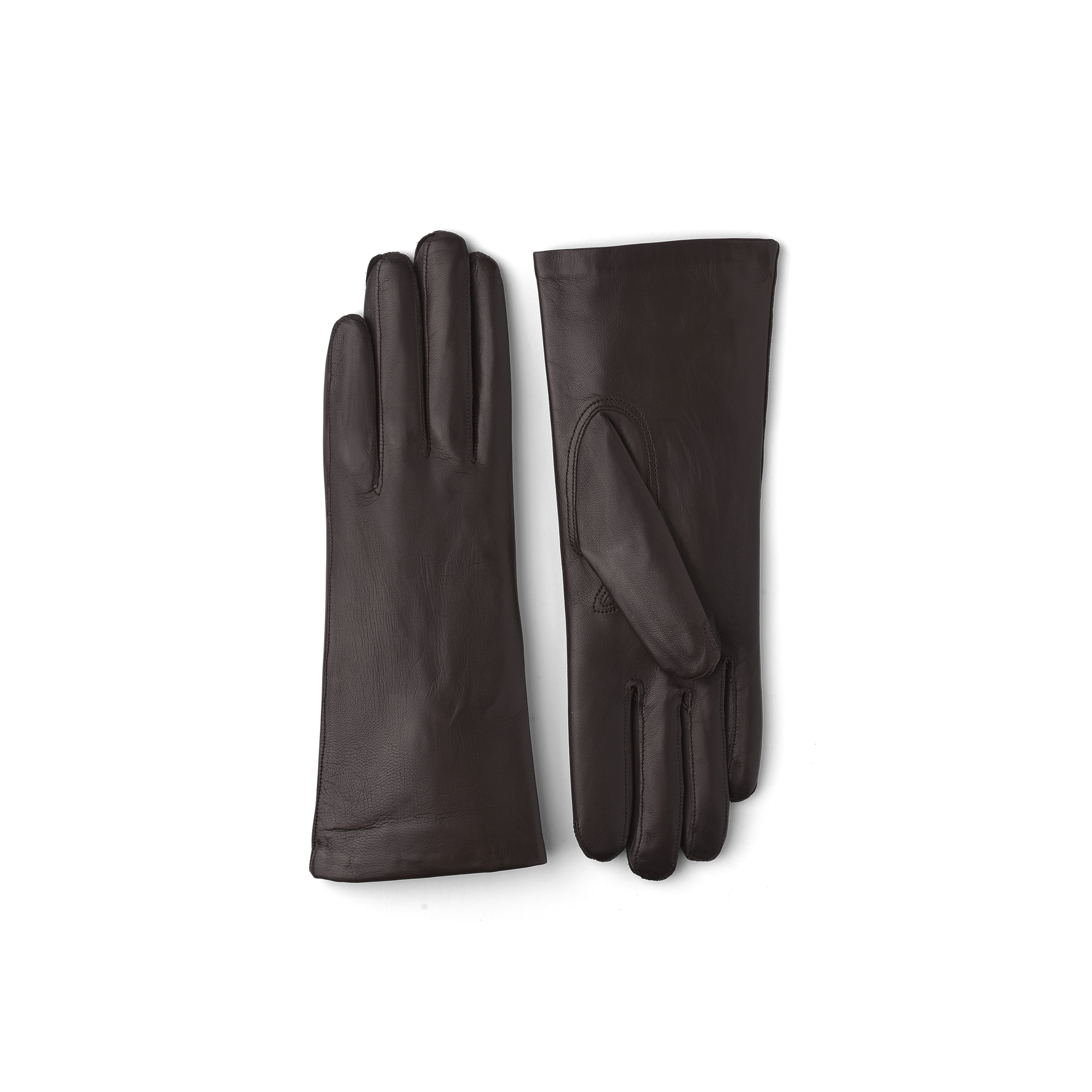 Mörkbrun maskinsydd skinnhandske i lammnappa