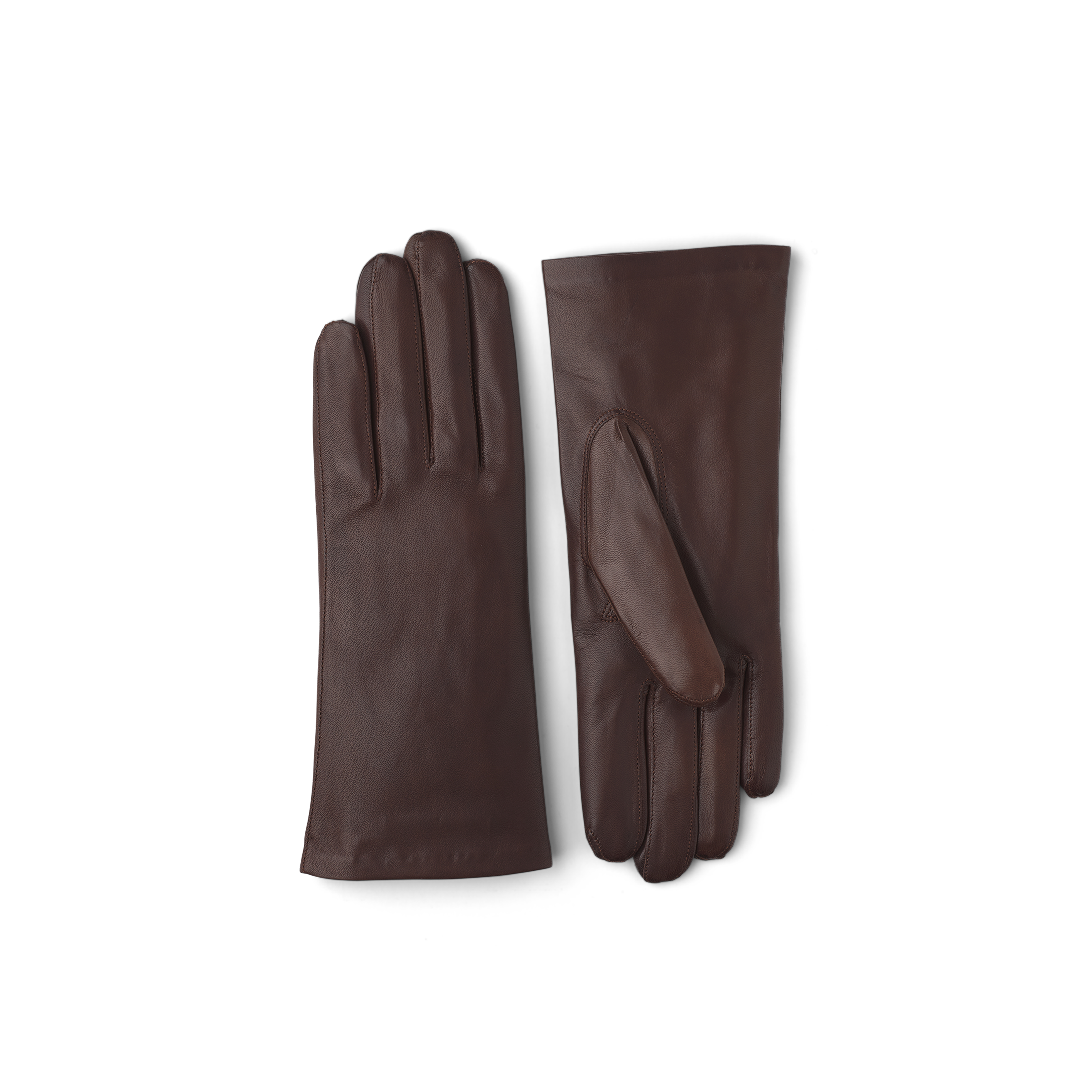 Brun maskinsydd skinnhandske i lammnappa