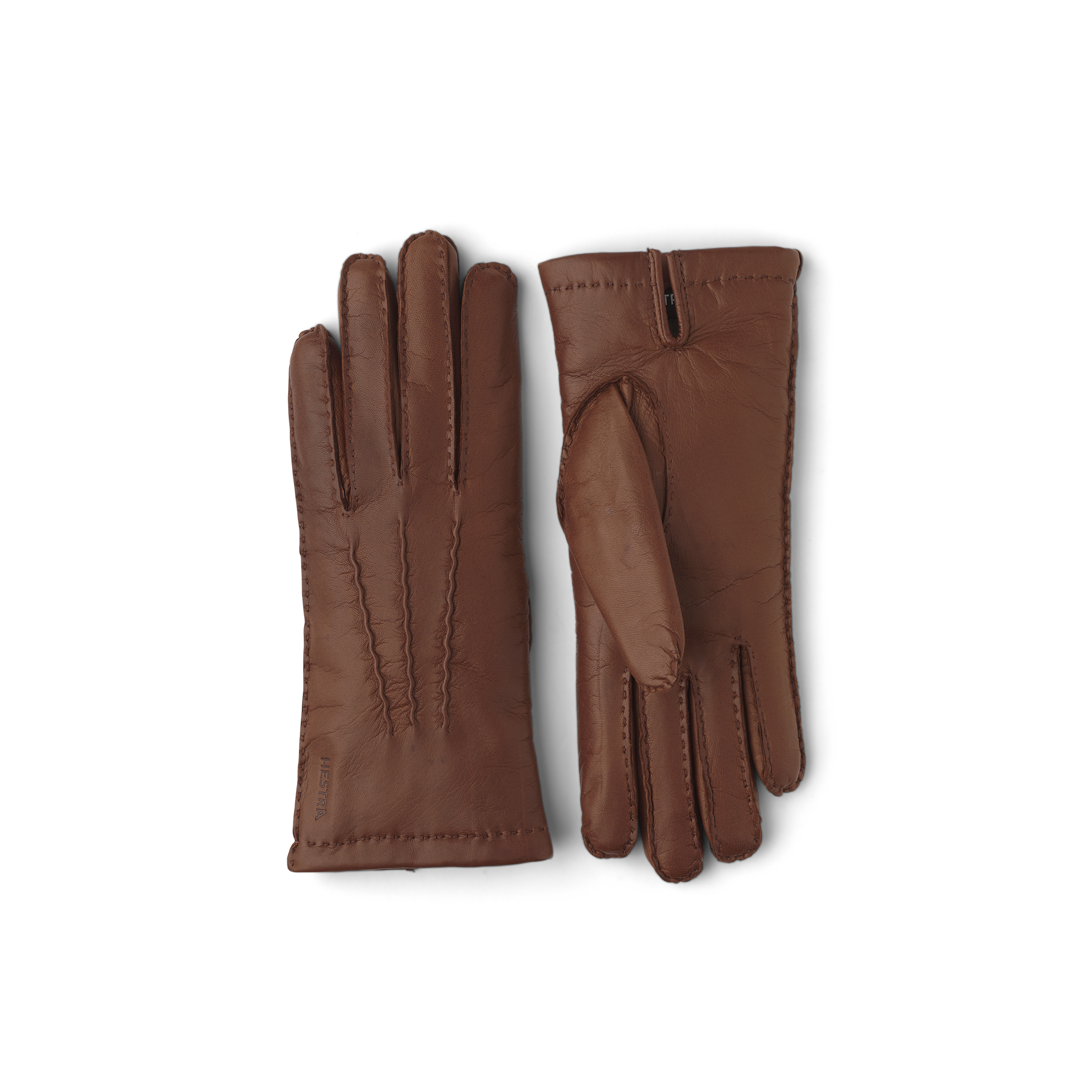 Mellanbrun handsydd skinnhandske i lammnappa