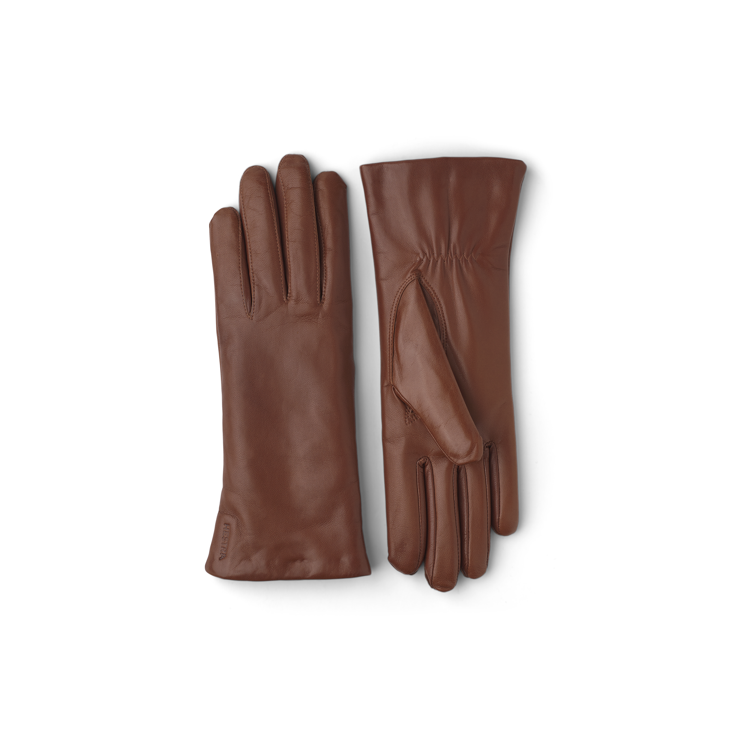 Mellanbrun maskinsydd skinnhandske i lammnappa