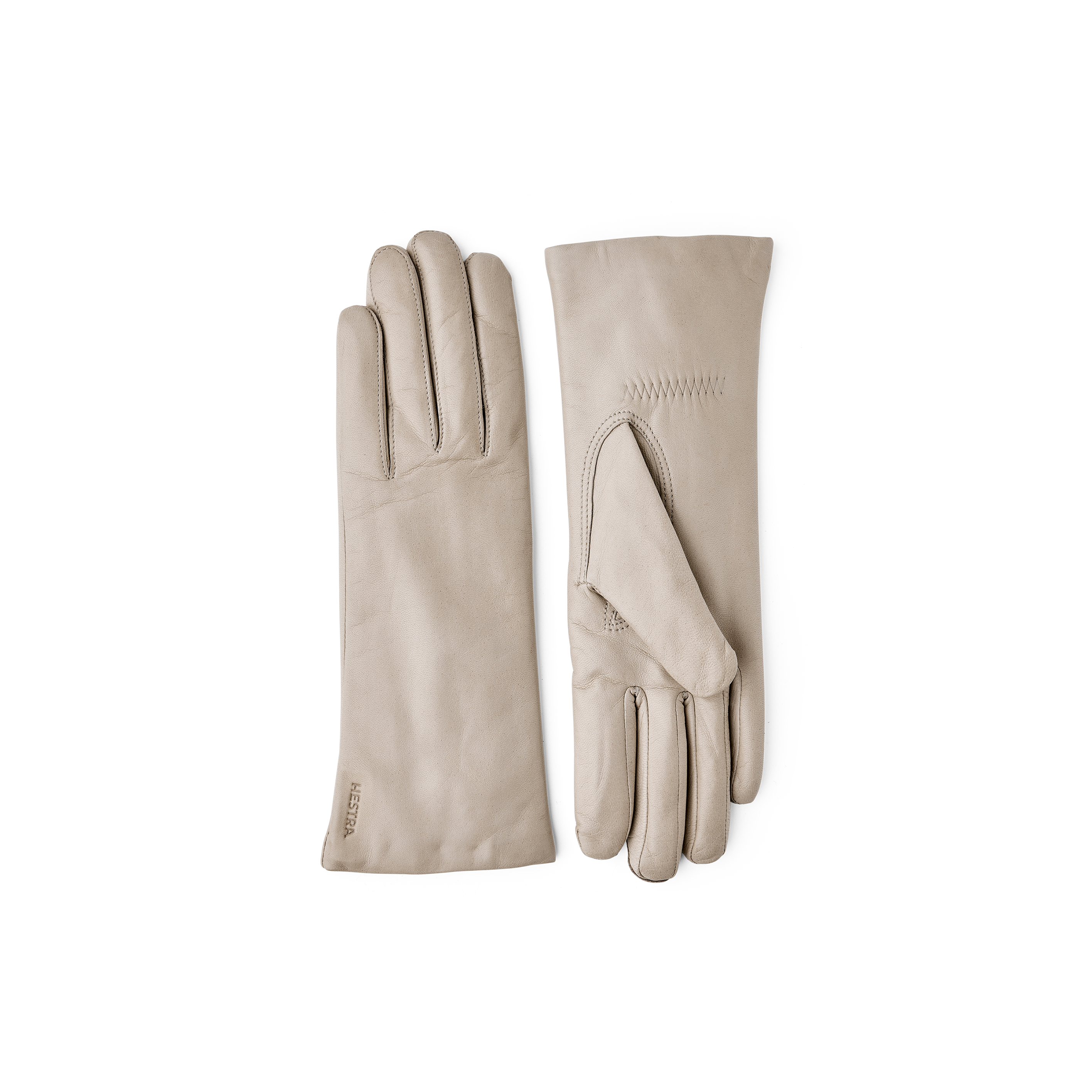Ljusgrå maskinsydd skinnhandske i lammnappa